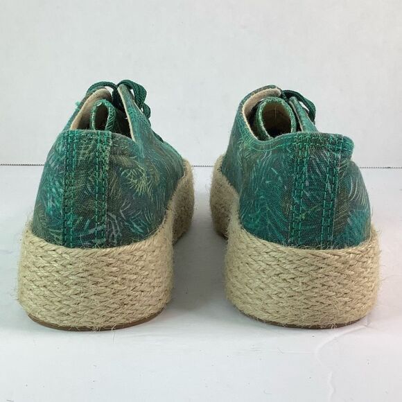 GEMO Round Toe Lace Tie Platform  Green/Leafs Print Espadrilles Sz 38/US 7.5 - Picture 8 of 10